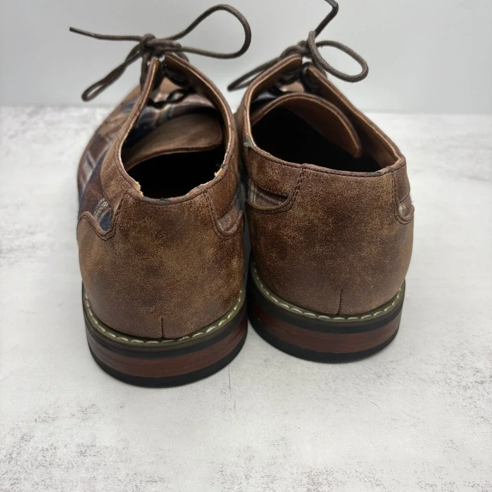 Parrazo Titan 03 Oxfords Dress Shoes 11 Brown Faux Leather Plaid Wingtip Lace Up